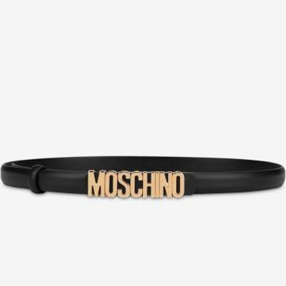 MOSCHINO Black Leather Logo Belt – New & Authentic